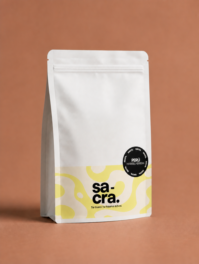 Bolsa de café Maribel Herrera, Perú — packshot de estudio sa-cra.